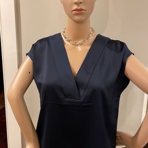 H&M satin blue short sleeve v neck shirt